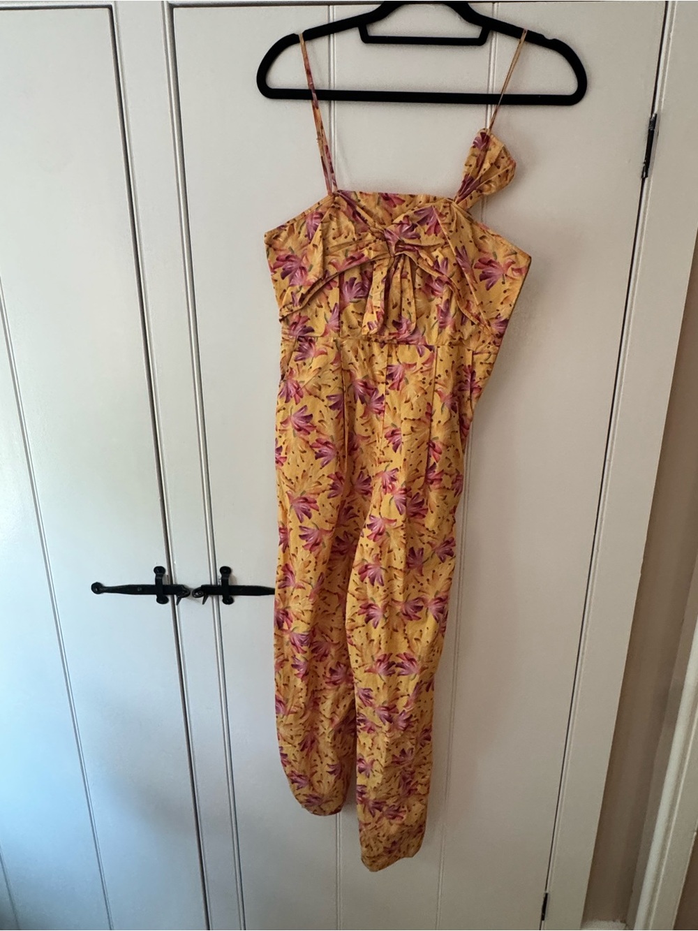 FARM Rio Yellow Floral Jumpsuit with Pink Bloom Print